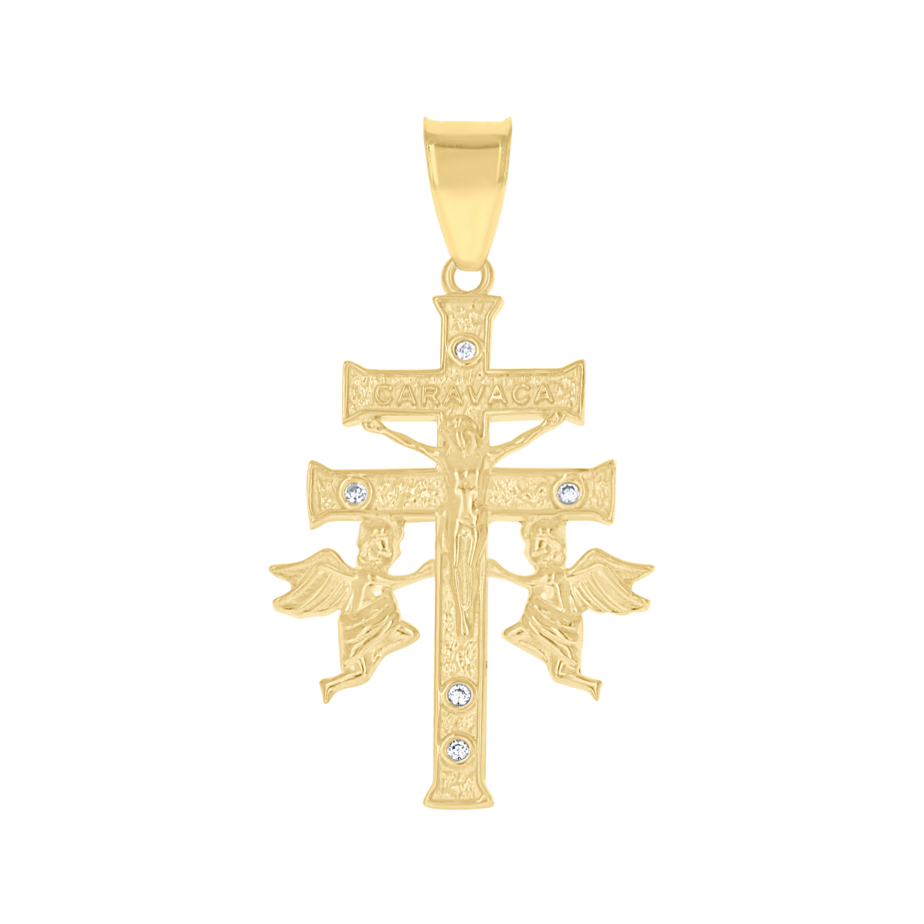 10kt Yellow Gold Unisex Cubic-Zirconia Caravaca Cross Religious Pendan