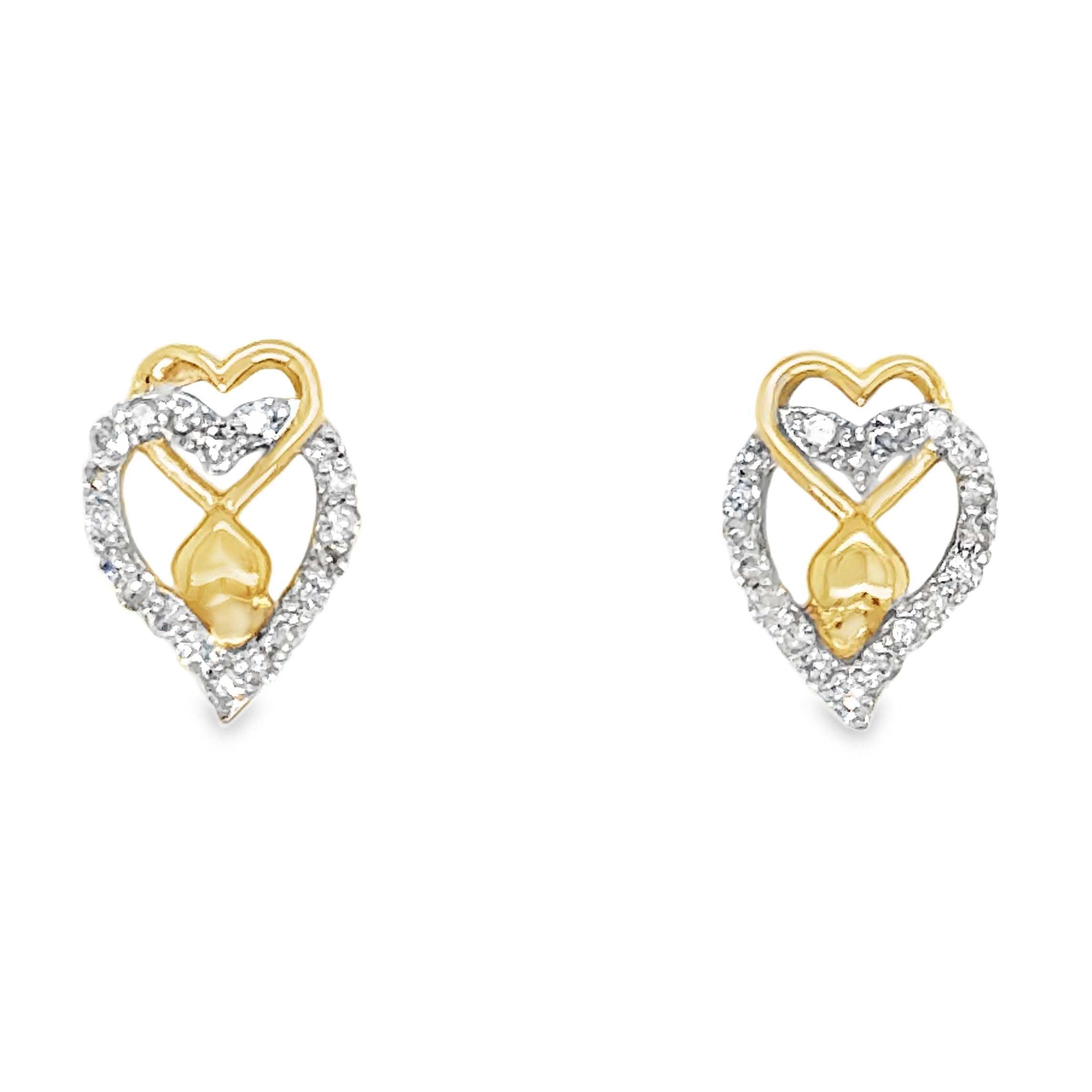 10KT YELLOW GOLD 1/6CTW NATURAL DIAMONDS HEART EARRINGS
