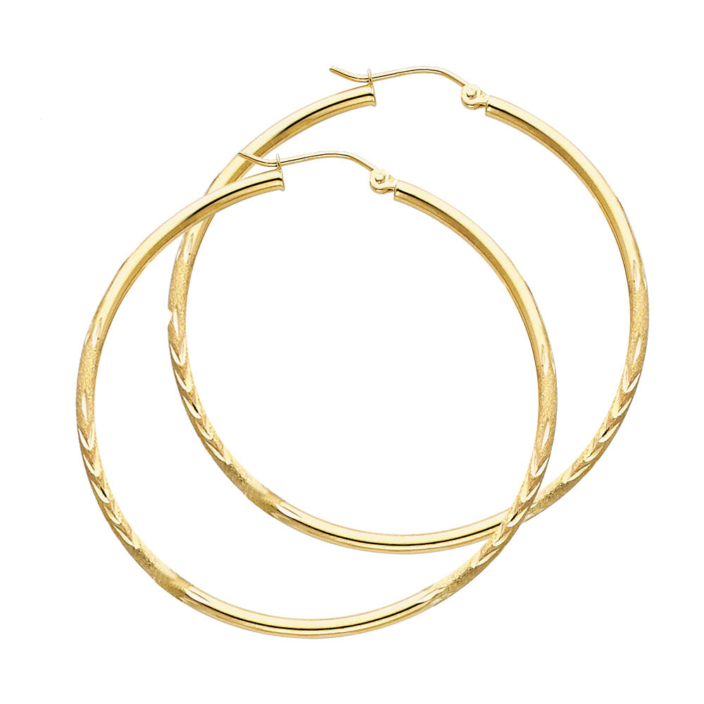 14KT Gold Satin Large Hoop Earrings Size 45MM