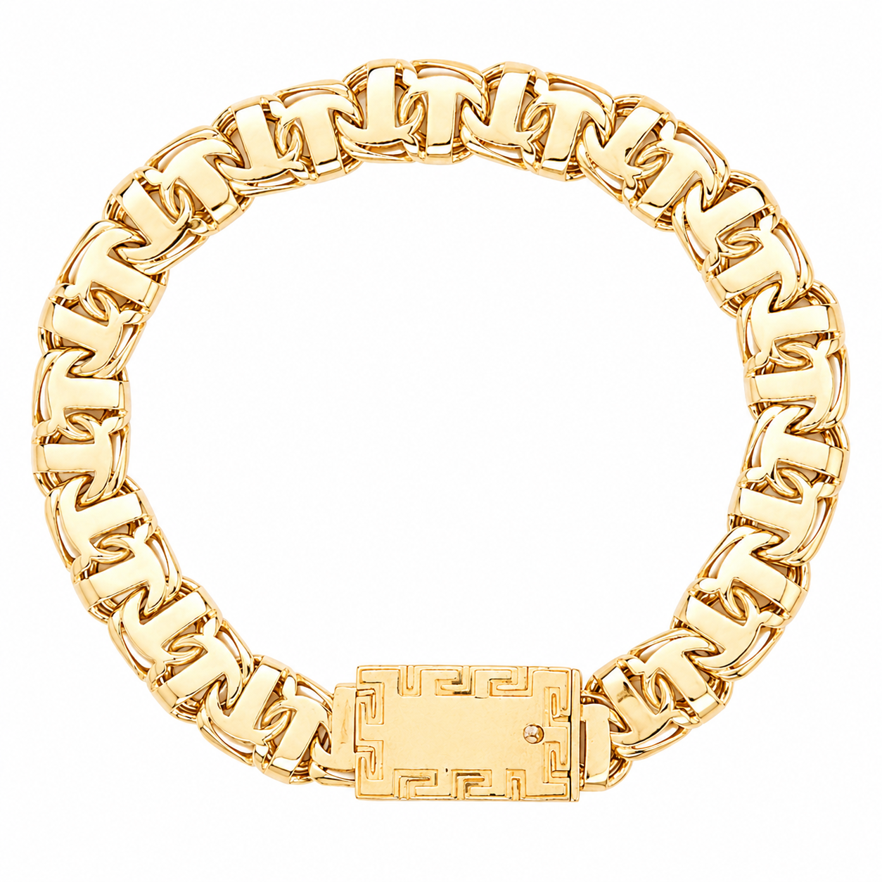 10KT Gold 10MM Chino Bar Bracelet with Greek Border 8.5 Inches (Free E