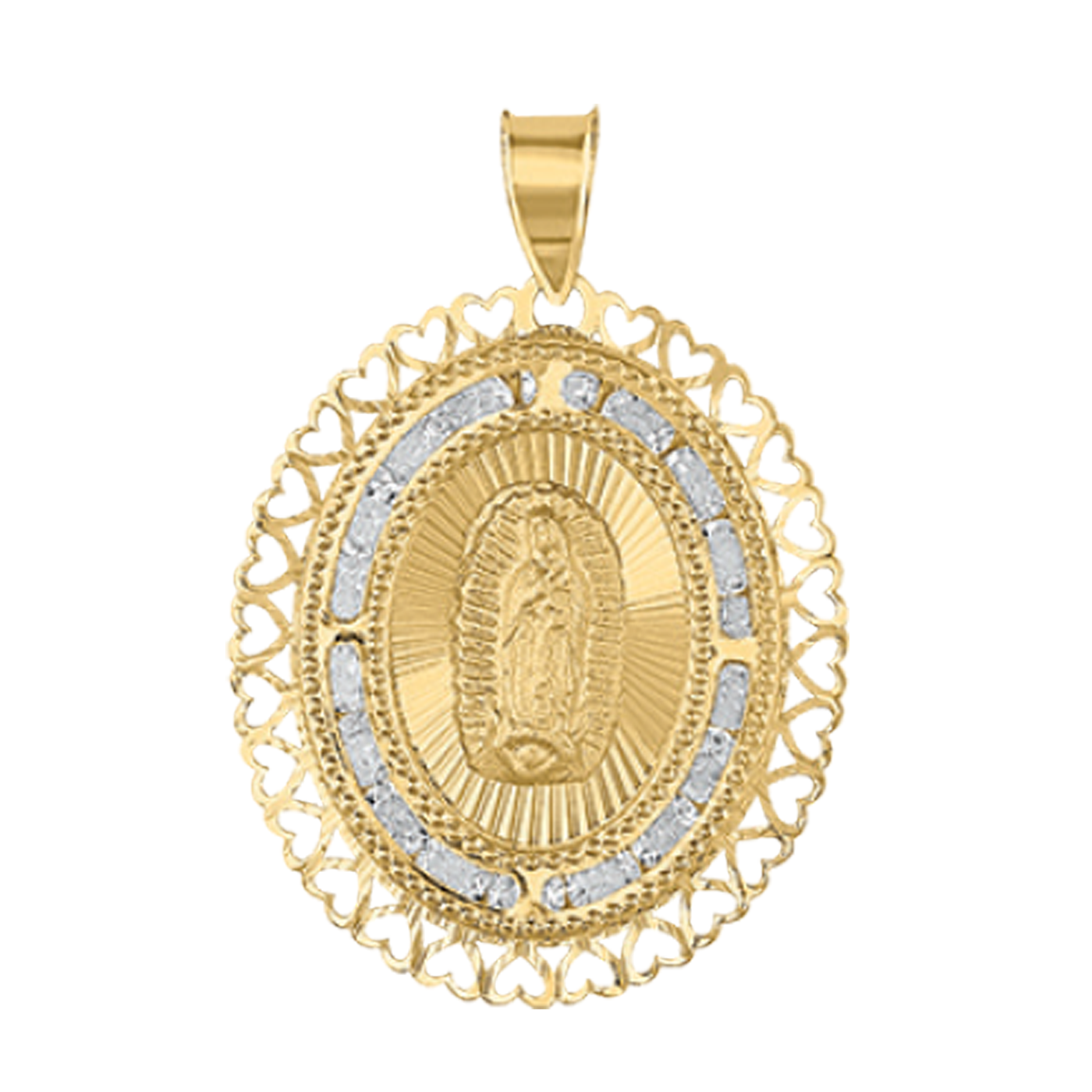 10KT Gold Unisex CZ Virgen de Guadalupe/Lady Of Guadalupe Religious Ov