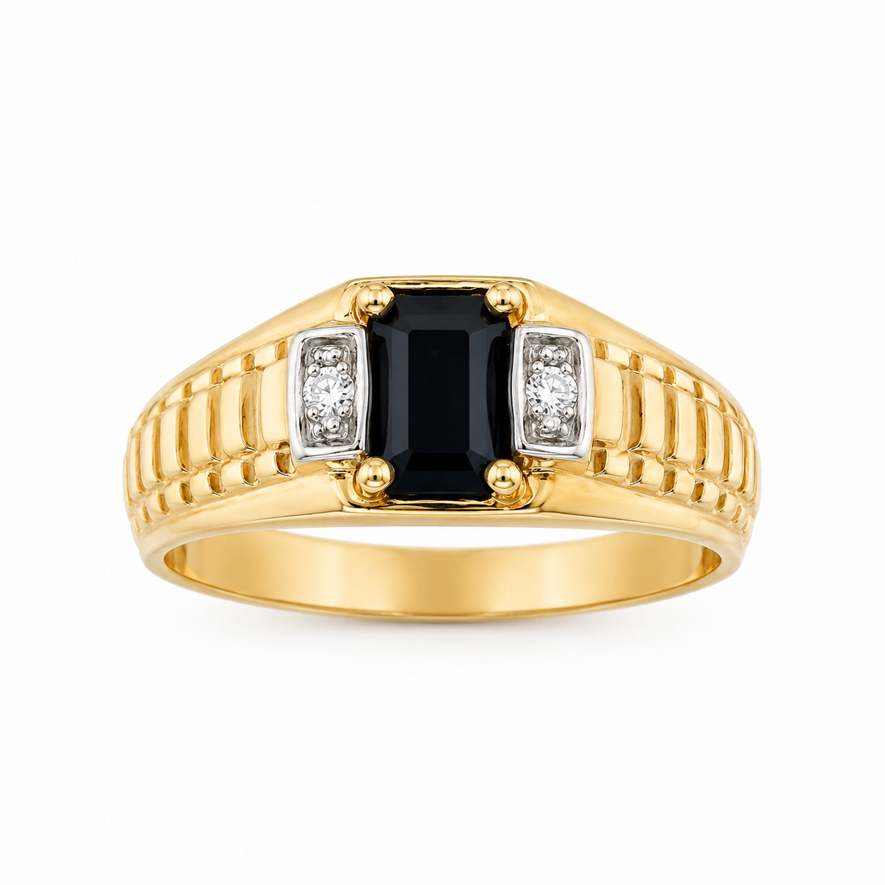 10KT Yellow Gold Mens Ring with Black Onyx Stone