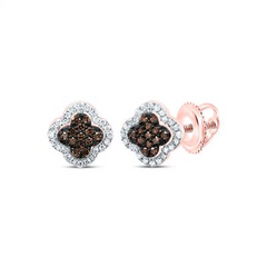 10KT ROSE GOLD 1/4CTW-DIA P1 GIFT COGNAC NATURAL CHOCOLATE DIAMOND CLOVER STUD EARRING