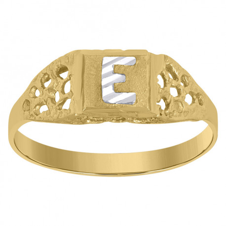 10kt Two-Tone Gold Unisex Kids Children Diamond-Cut Textured Oval Init