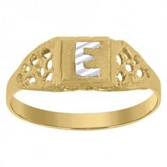 10kt Two-Tone Gold Unisex Kids Children Diamond-Cut Textured Oval Init