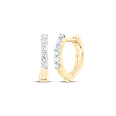 10k Yellow Gold Round Diamond Hoop Earrings 1/10 Cttw