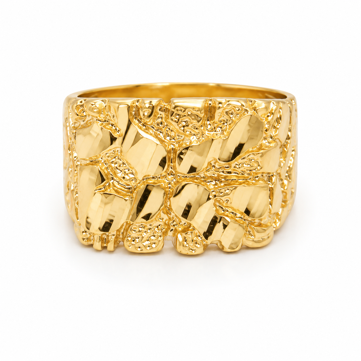 10kt Yellow Gold Mens Nugget Ring 12MM