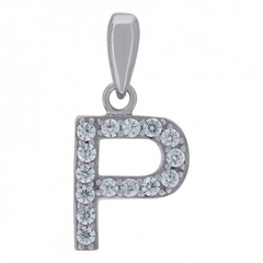 925 Sterling Silver Cubic-Zirconia Initial P Charm Pendant