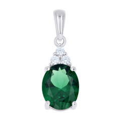 925 Sterling Silver Womens Green White Oval Round Cubic-Zirconia Oval