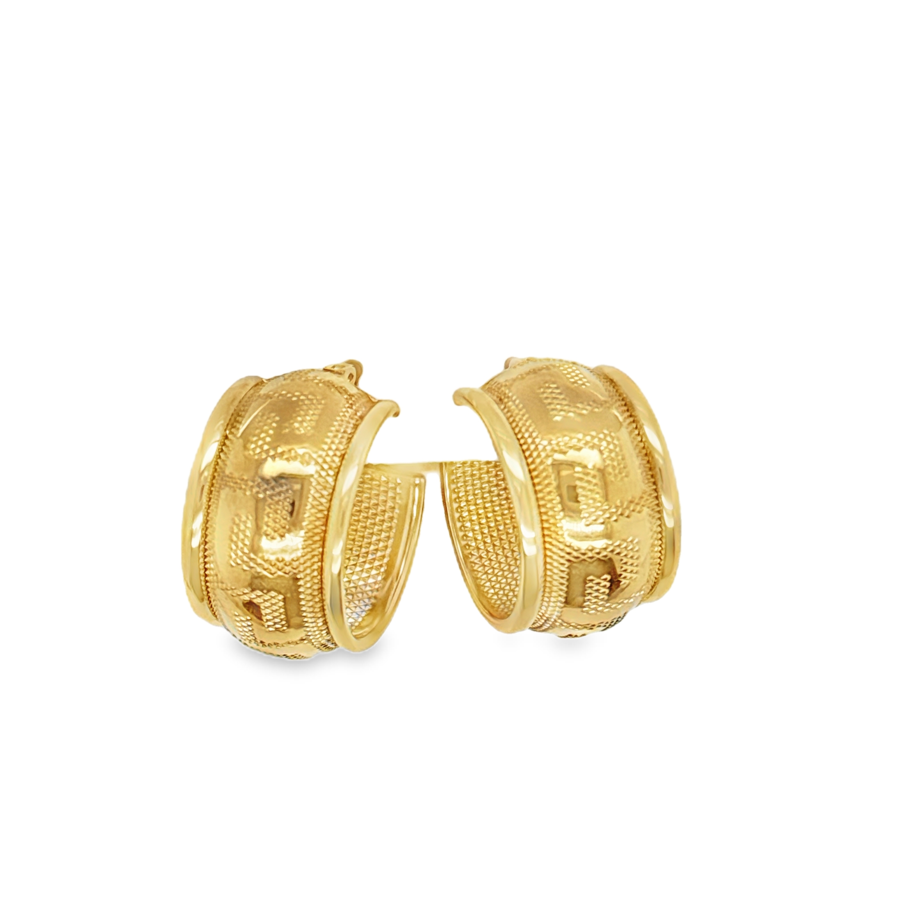 14KT Gold Greek Design 20MM Hoop Earrings 18MM WIDE