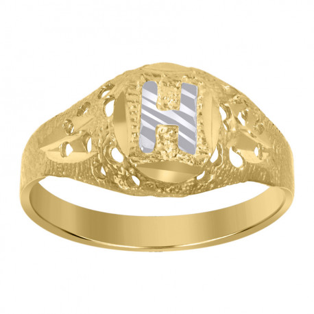 10kt Two-Tone Gold Unisex Kids Children Diamond-Cut Textured Oval Init