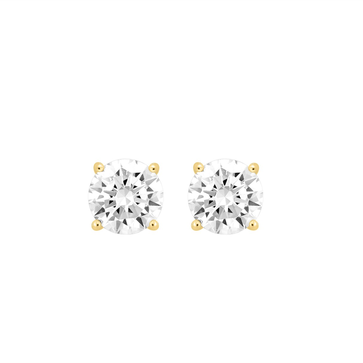 LADIES SOLITAIRE EARRINGS 1.97CT ROUND LAB-CREATED DIAMOND 14K YELLOW