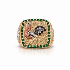 10KT Gold Rooster Gallo Men's Ring with CZ