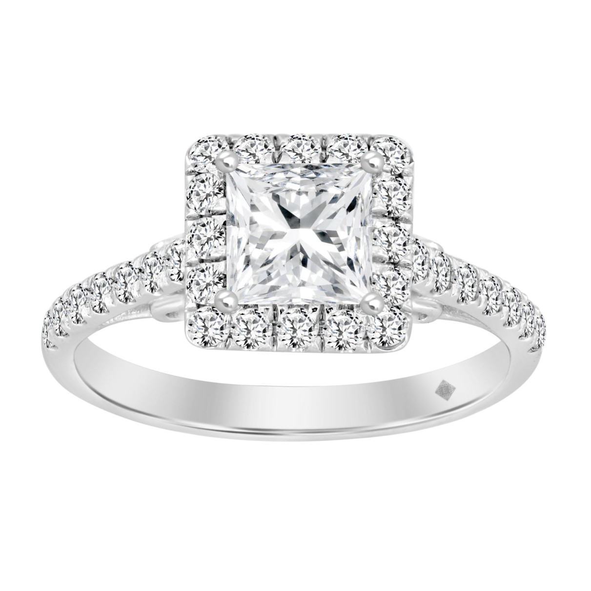 1.5 CTTW Certified Lab-Created Halo Princess Cut Diamond Solitaire Engagement Ring in 14KT White Gold Setting (Center 1.00CT)