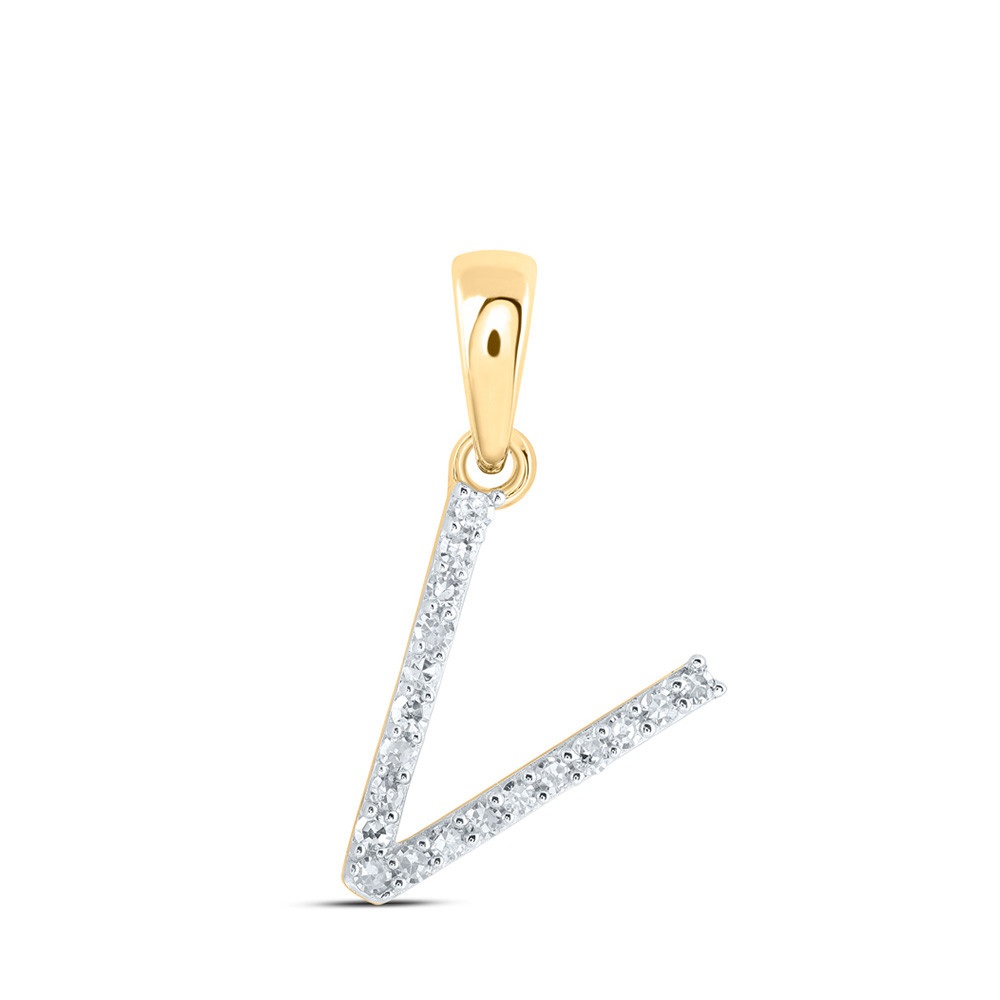 10K YELLOW GOLD ROUND DIAMOND INITIAL V LETTER PENDANT 0.09 CTTW
