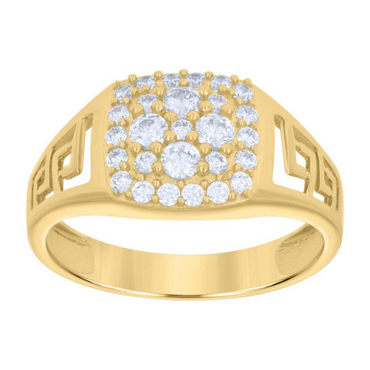 10kt Yellow Gold Mens Cubic-Zirconia Fashion Ring with Greek Key