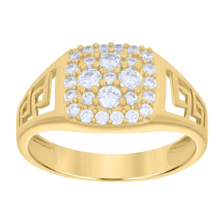 10kt Yellow Gold Mens Cubic-Zirconia Fashion Ring with Greek Key