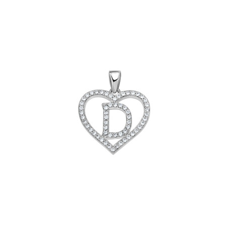 925 Sterling Silver Womens Cubic Zirconia Initial Letter D Heart Charm