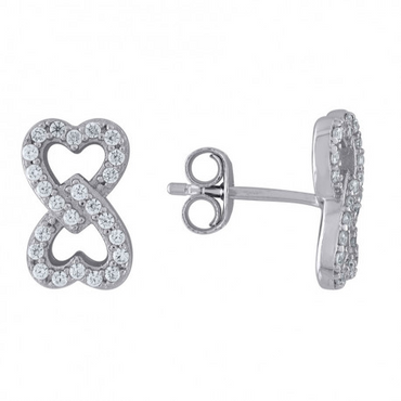 925 Sterling Silver Infinity Heart 1.87Gm Womens Cubic-Zirconia Stud Earrings