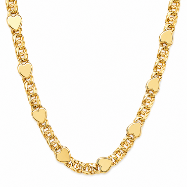 10KT Gold 5MM Chino Link Monaco Chain with Multiple Hearts 18 Inches