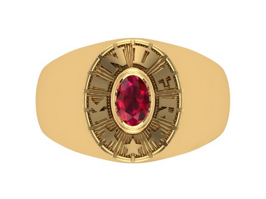 10KT Yellow Gold Kinder Mighty Plain Graduation Ring Red Stone Size 5