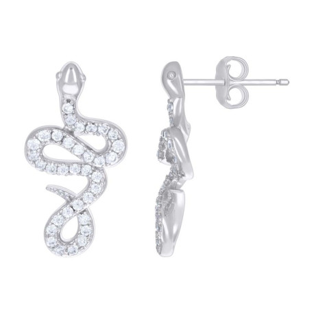 925 Sterling Silver Womens Cubic-Zirconia Snake Fashion Stud Earrings