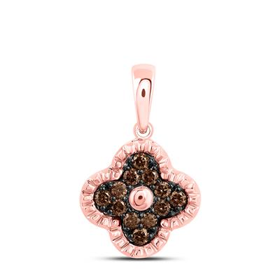 10KT ROSE GOLD 1/5CTW-DIA COGNAC CHOCOLATE DIAMONDS NATURAL GIFT CLOVER PENDANT
