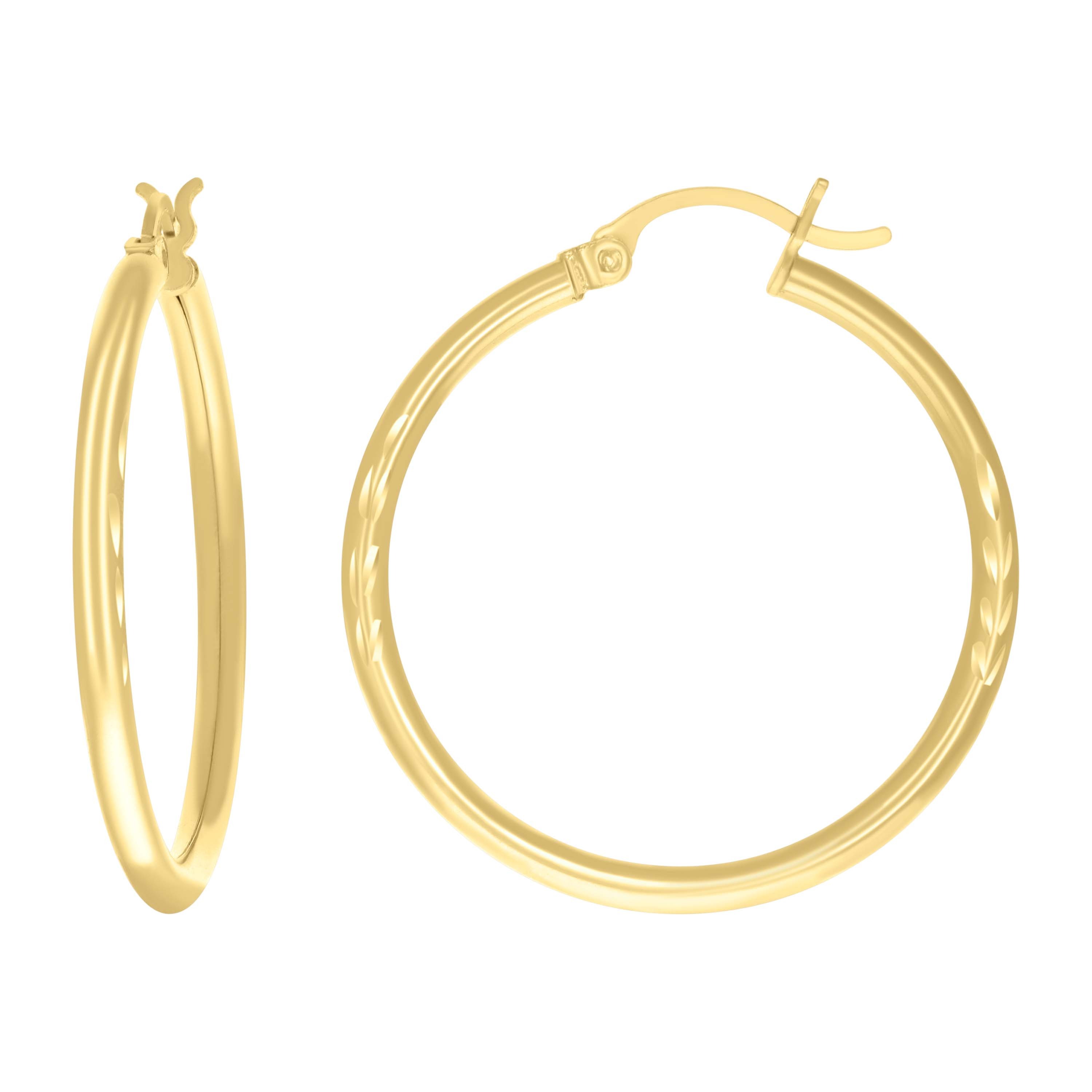 10kt Yellow Gold Womens Diamond-Cut 30 mm x 2 mm Round Tube Hoop Earri