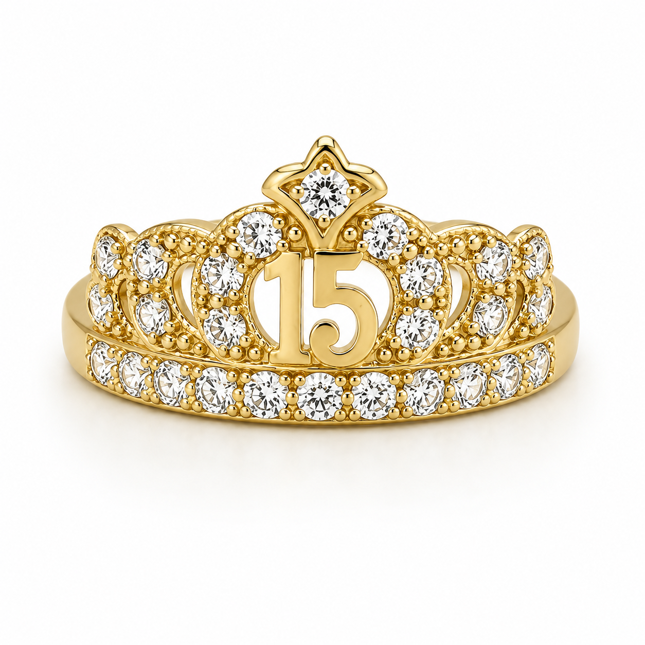 10kt Gold Womens Cubic-Zirconia 15 Anos Quinceanera Crown Ring