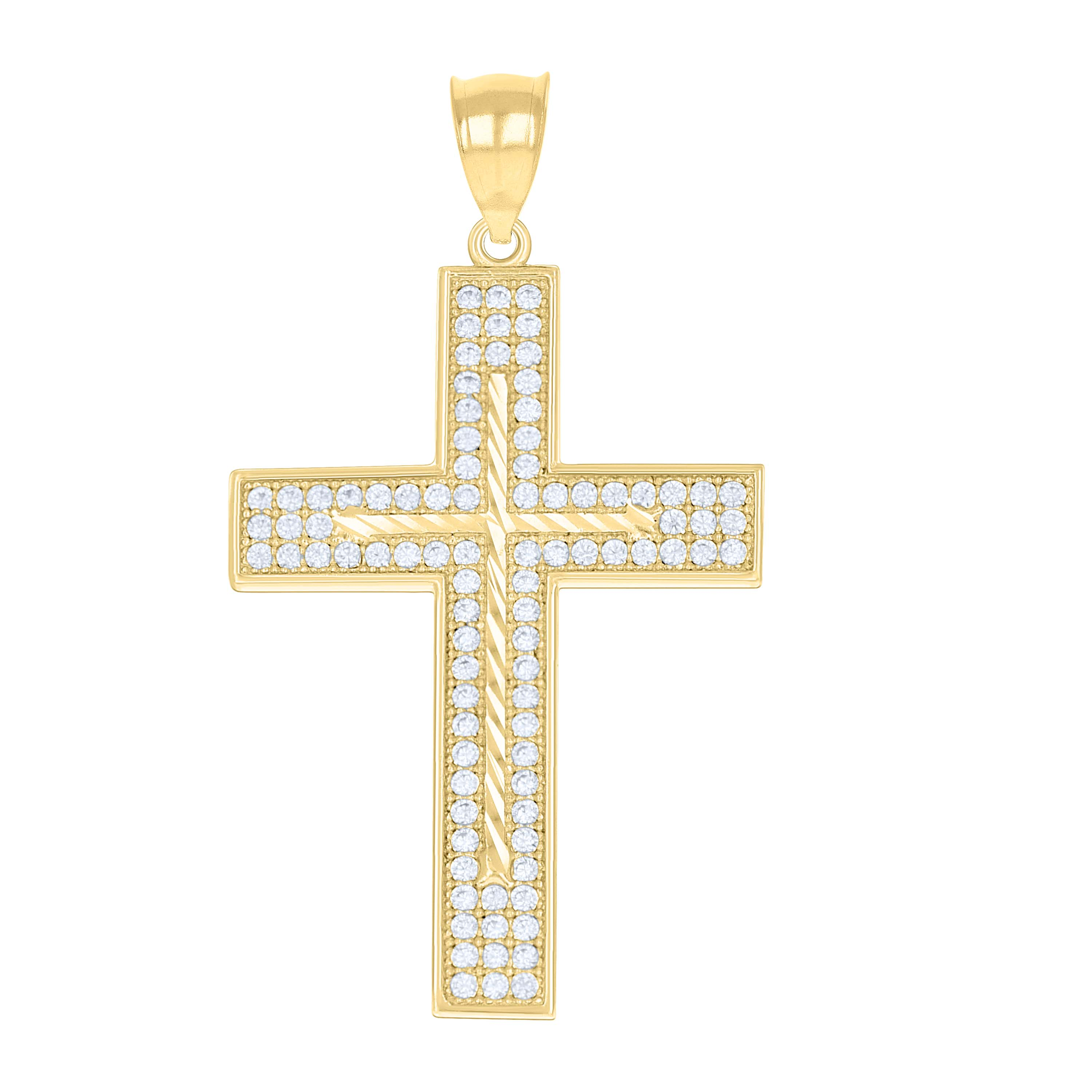10kt Two-Tone Gold Unisex Cubic Zirconia Cross Religious Charm Pendant