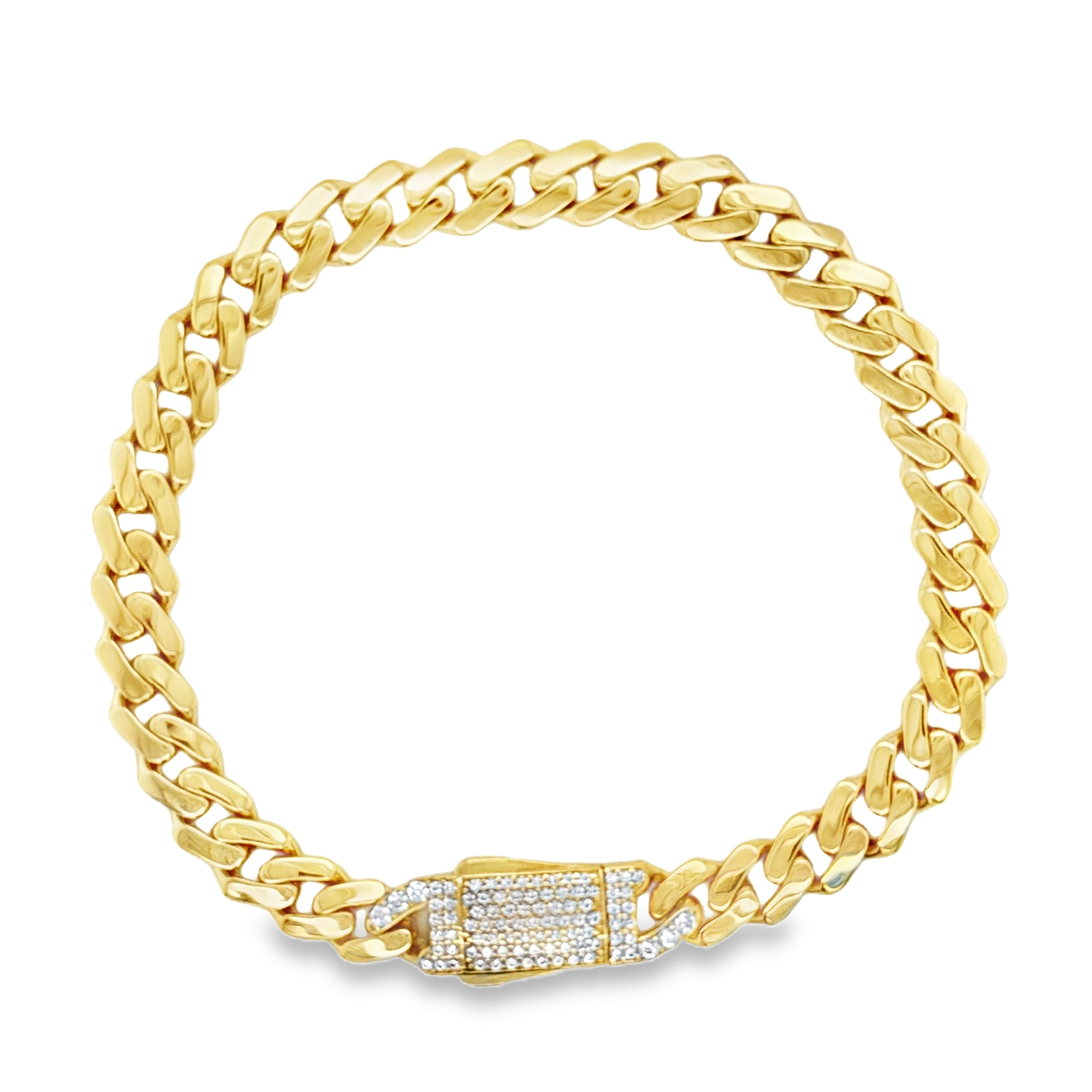 10KT Yellow Gold 6mm Miami Cuban Monaco Bracelet 7" Iced-Out Clasp