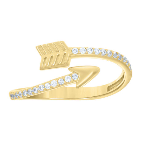 10kt Yellow Gold Womens Cubic-Zirconia Love Arrow Ring