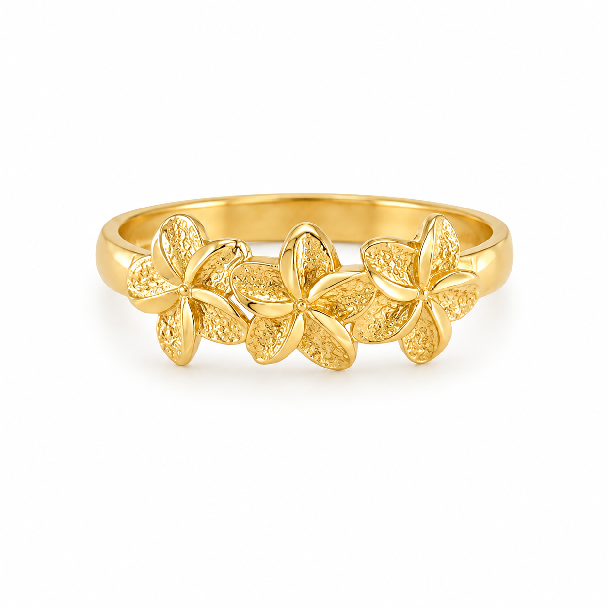 10KT Gold Triple Hibiscus Flower Ring