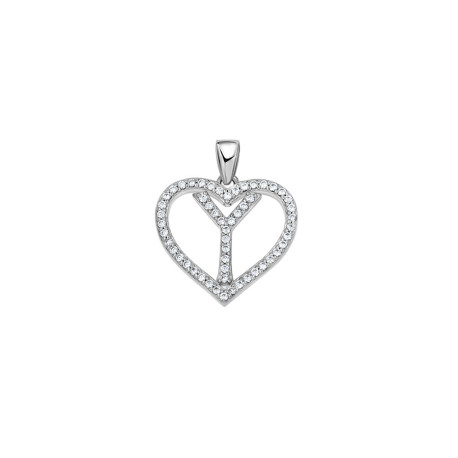 925 Sterling Silver Womens Cubic Zirconia Initial Letter Y Heart Charm