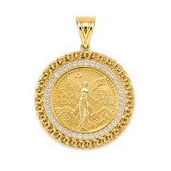 10KT Gold Tejido Chino Link Small Centenario Bezel with 10KT Gold Coin