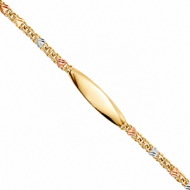 10KT Gold 4MM Chino Link Bracelet with Tricolor Hearts 4.5 Inches Free