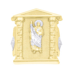 10kt Gold Mens St. Jude San Judas Chapel Ring with Medusas on Sides