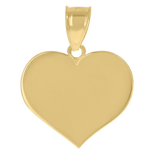 10kt Yellow Gold Unisex Engraveable Flat Heart Charm Pendant 1/2IN