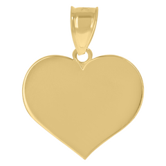 10kt Yellow Gold Unisex Engraveable Flat Heart Charm Pendant 22MM with