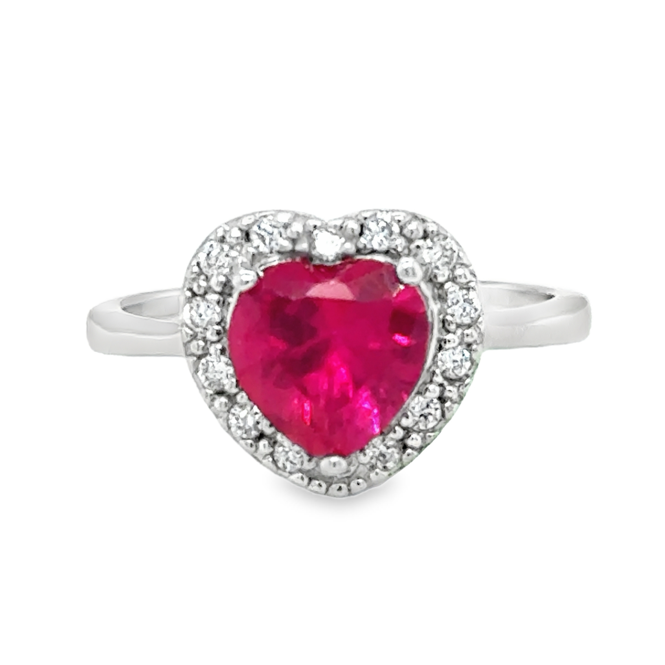 925 Sterling Silver Womens Red Cubic Zirconia Heart Ring Size 7