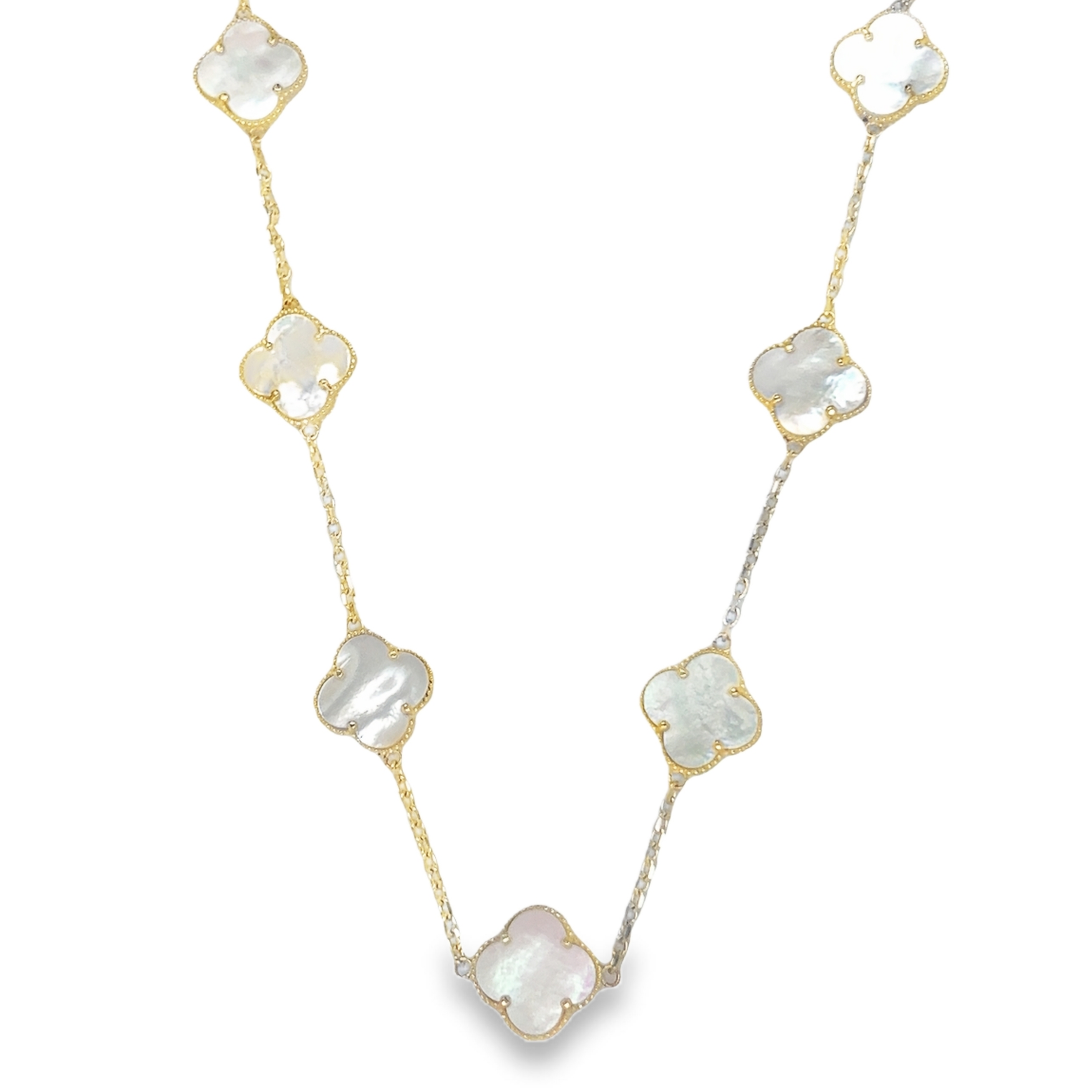 10KT Gold Mother of Pearl Flower Necklace 16.5IN + 1IN Extension