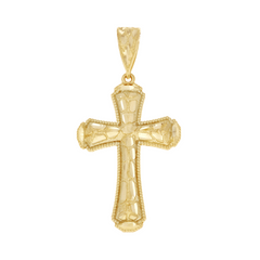 10kt Yellow Gold Mens Women Nugget Textured Cross Religious Charm Pend
