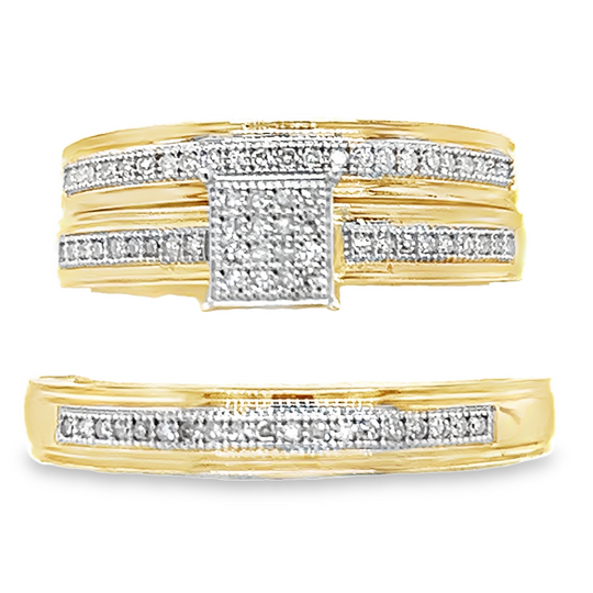 10KT Gold 0.25CT Diamond Princess Cut Wedding Trio Set