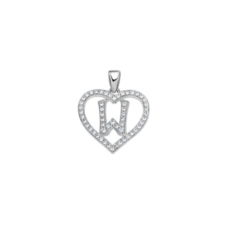 925 Sterling Silver Womens Cubic Zirconia Initial Letter W Heart Charm