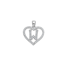 925 Sterling Silver Womens Cubic Zirconia Initial Letter W Heart Charm