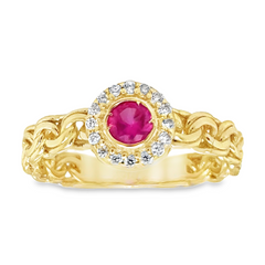 10KT Gold Chino Link Ring with CZ Ruby