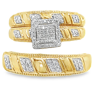 10KT Gold 0.15CT Diamond Princess Wedding Trio Set