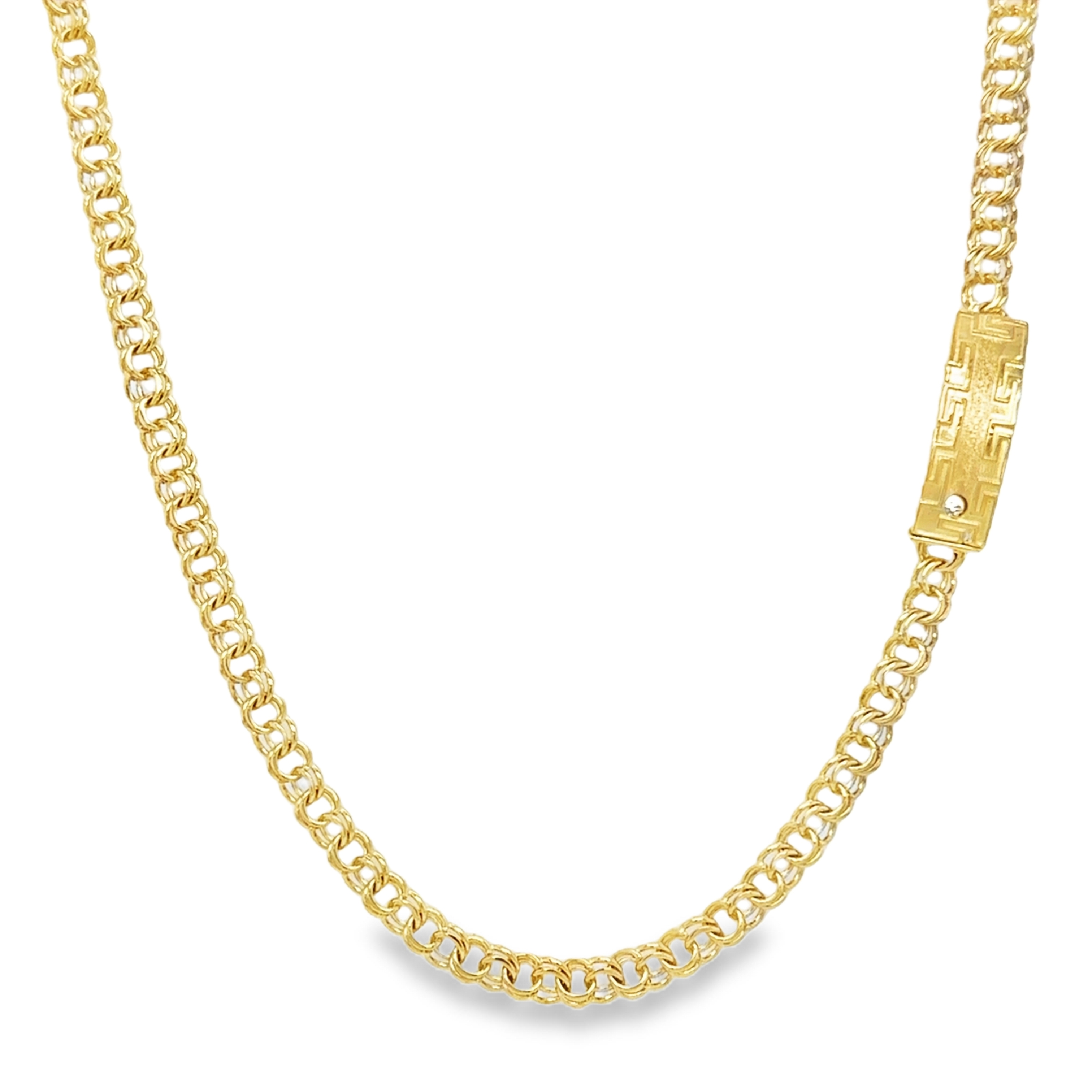 10KT Gold 4MM Chino Link Chain with Greek Border 16 Inches FREE ENGRAV