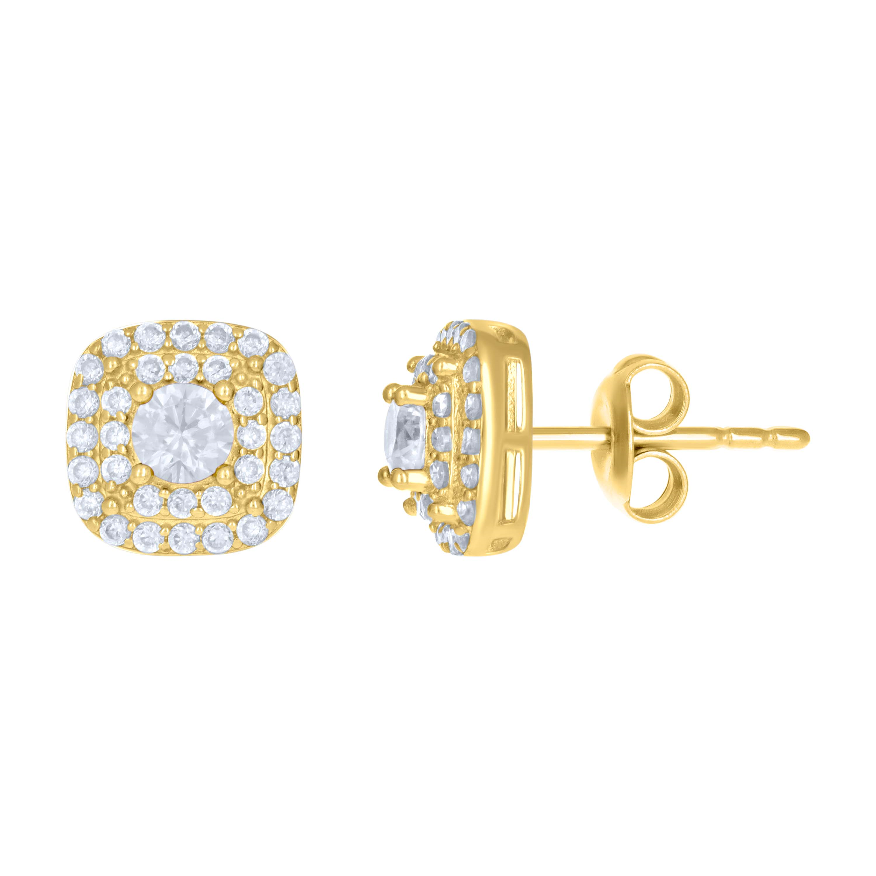 10kt Yellow Gold Cubic-Zirconia Square Stud Earrings 9MM