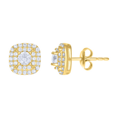 10kt Yellow Gold Cubic-Zirconia Square Stud Earrings 9MM